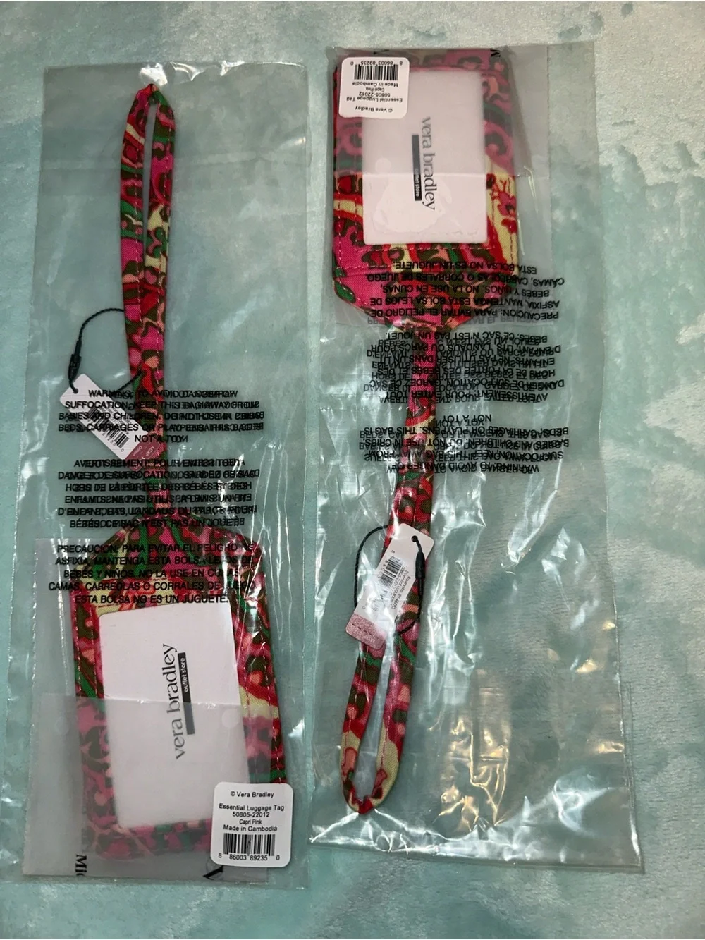 Vera Bradley Capri Pink Printed Travel Luggage Tag Set